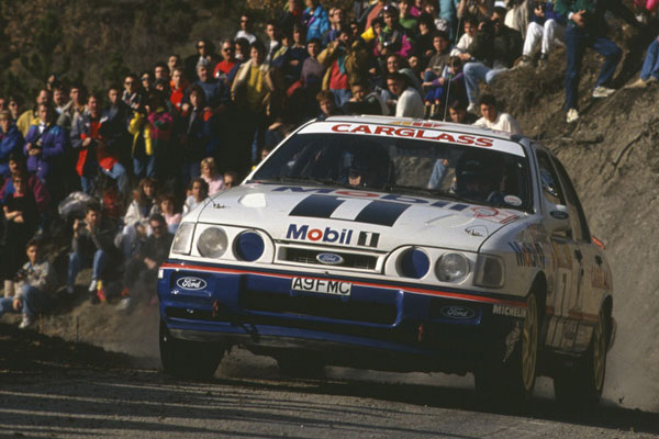 Francois Delecour driving in a rally car at Rallye Monte Carlo 1992