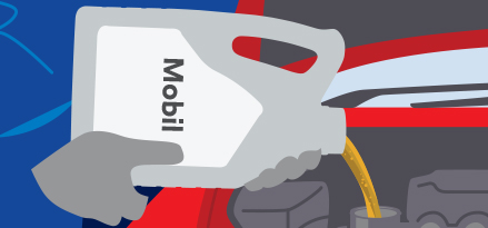 A car being filled up with Mobil oil