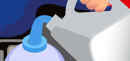 Bottle refilling the engine with coolant