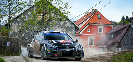 Toyota racing car driving on a road in Croatia