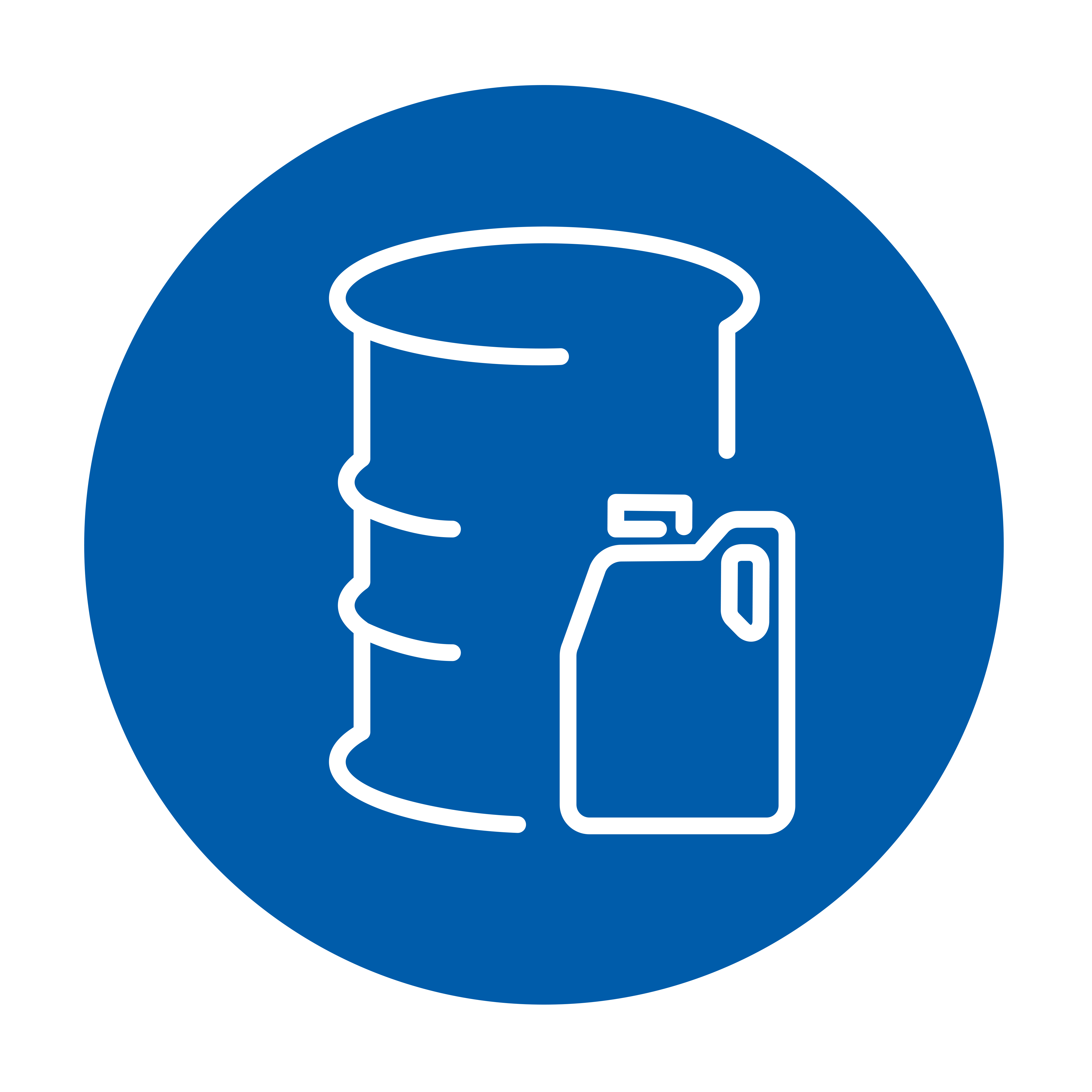 Drawing of a barrel behind a 5l oil bottle 